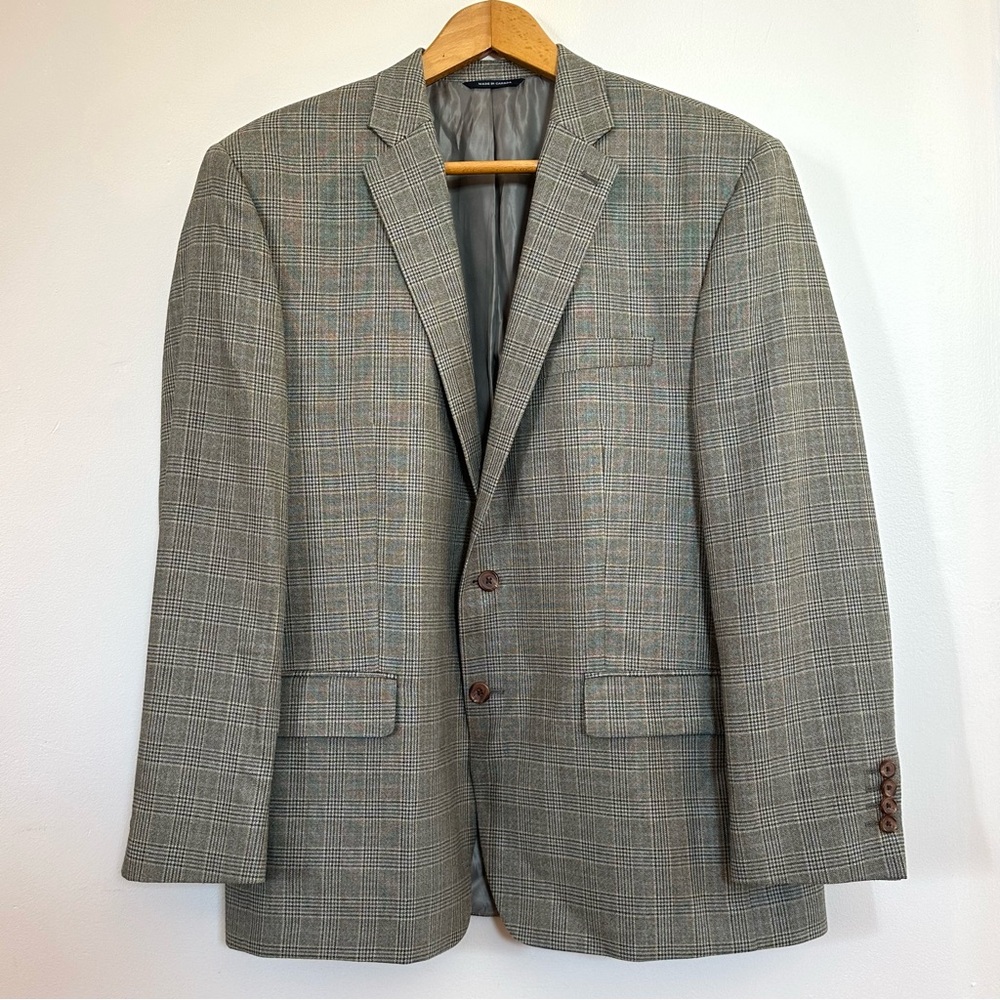 Vtg Ralph by Ralph Lauren Taupe Houndstooth Plaid Sport Coat 46R, Wool-Silk NWOT
